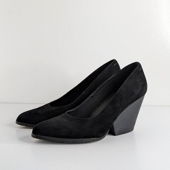 Eileen Fisher Hawk Black Suede Wedge Pumps Almond Toe Slip On Heel Women's 7 - Picture 12 of 12